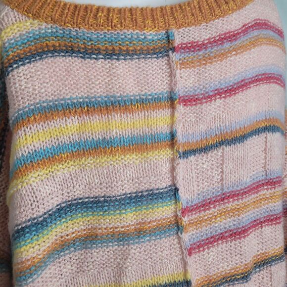 Sundance Medium Sweater striped v-neck stretch ribbed pullover colorful fun wool - Picture 7 of 10